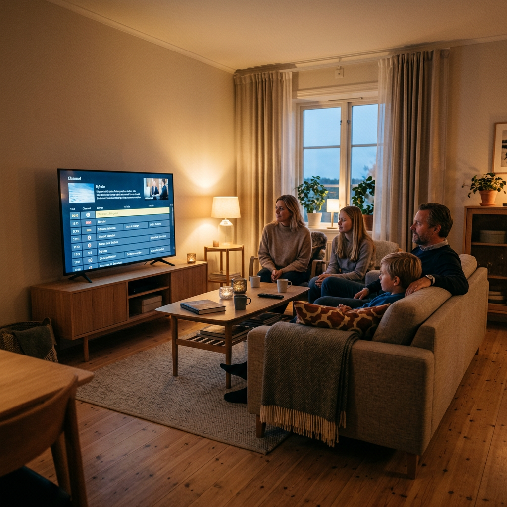 Livego IPTV Nordic på smart-tv i ett svenskt vardagsrum